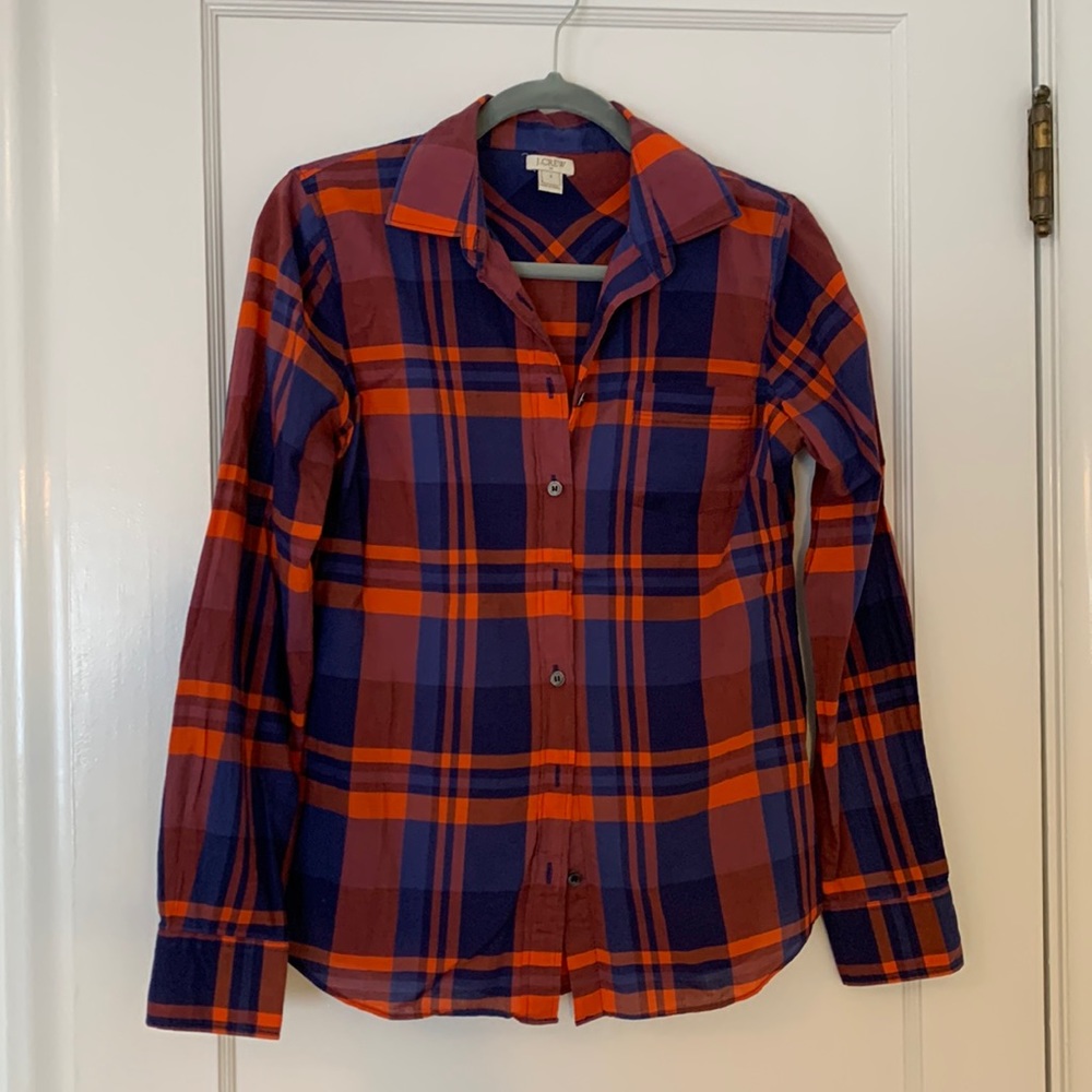 J. Crew orange and blue button down